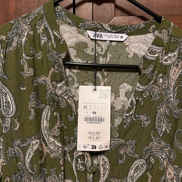 Zara Olive Paisley Long Sleeve Dress - Picture 6 of 6